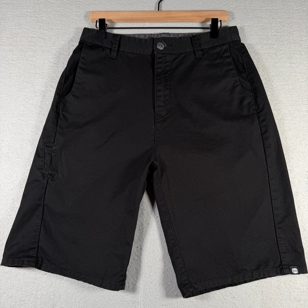 Vintage Split Mens Black Cotton Twill Skate Shorts Size 30 MS616611 Flat Front